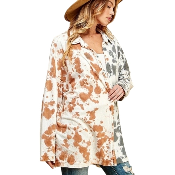 Boutique Cow Print Oversized Open Cardigan Jacket With Side Pockets - Picture 3 of 12